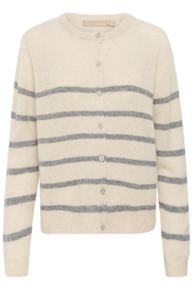 CUKATRINA CARDIGAN 50112035 108030 WHITECAP MELANGE/GREY STRIPES